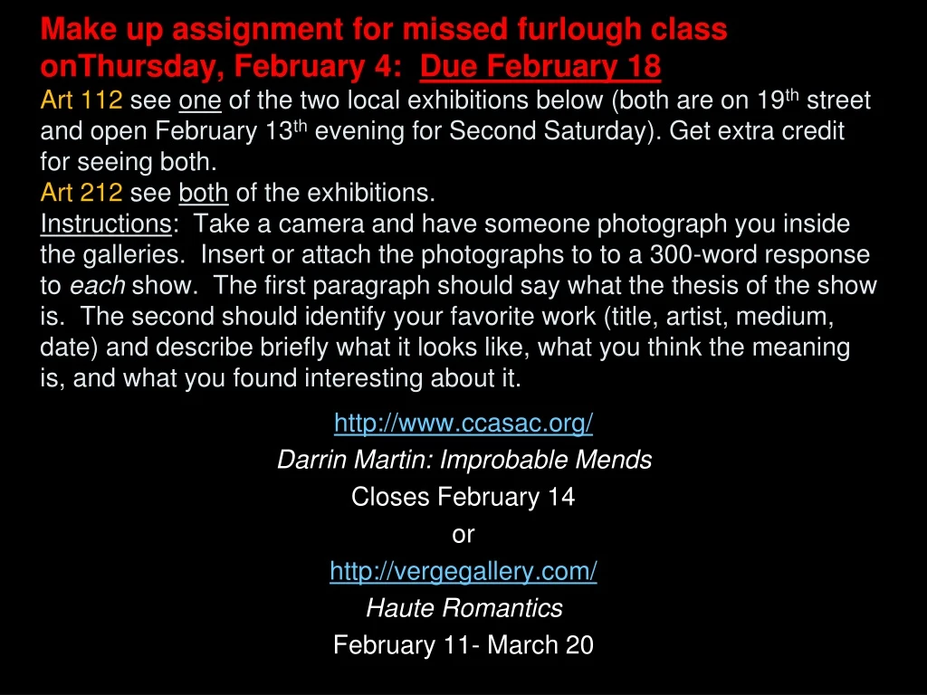 make up assignment for missed furlough class