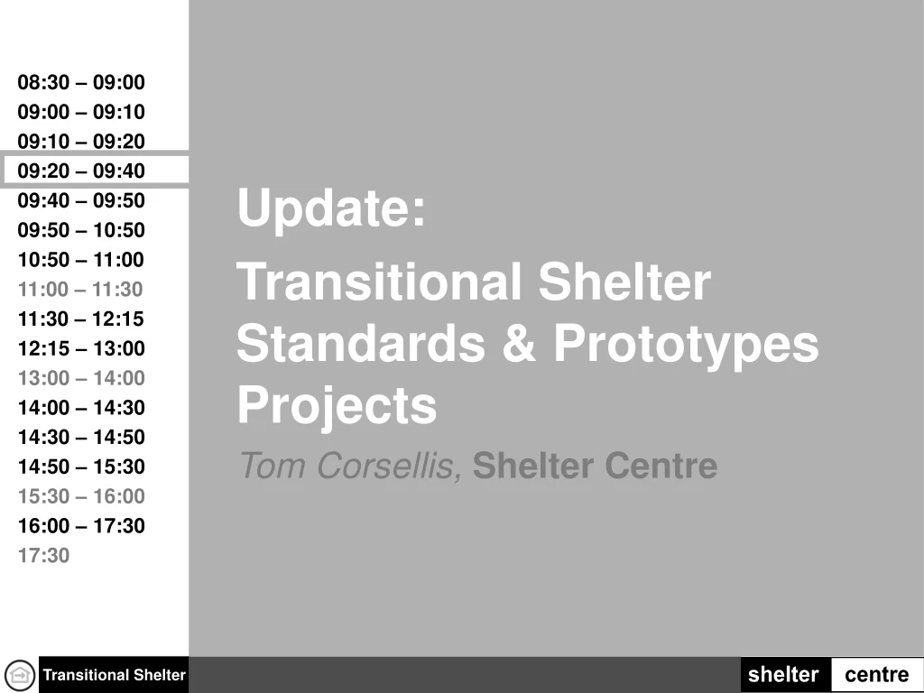 update transitional shelter standards prototypes