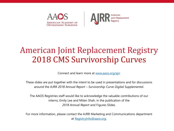 American Joint Replacement Registry 2018 CMS Survivorship Curves