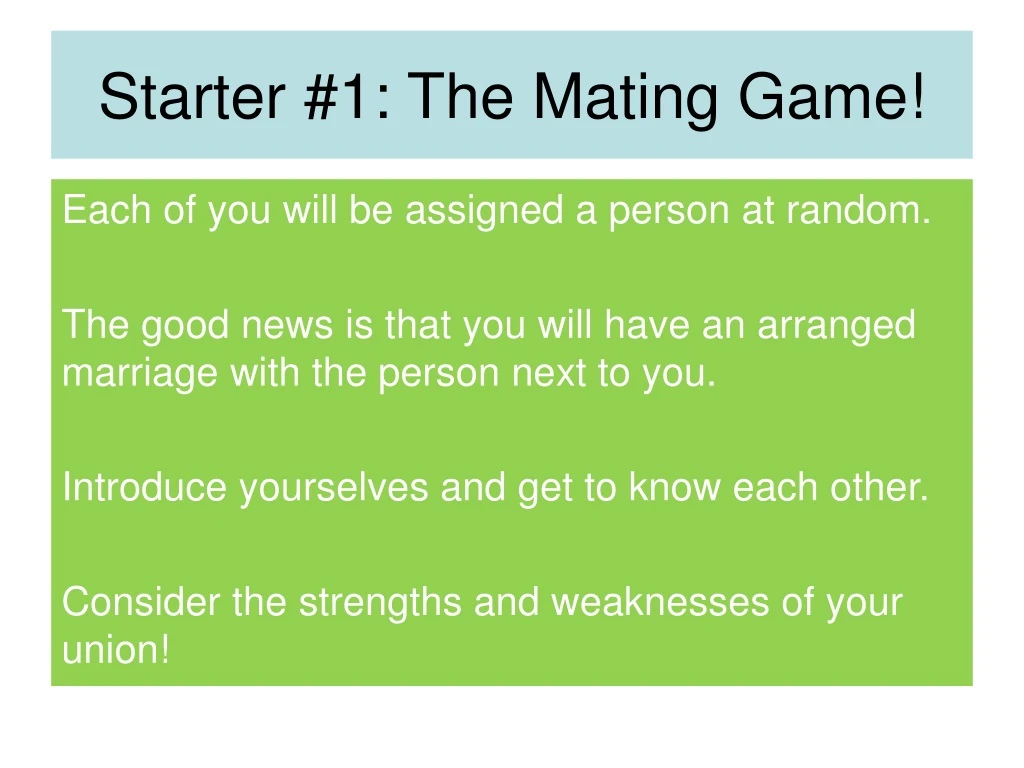 starter 1 the mating game