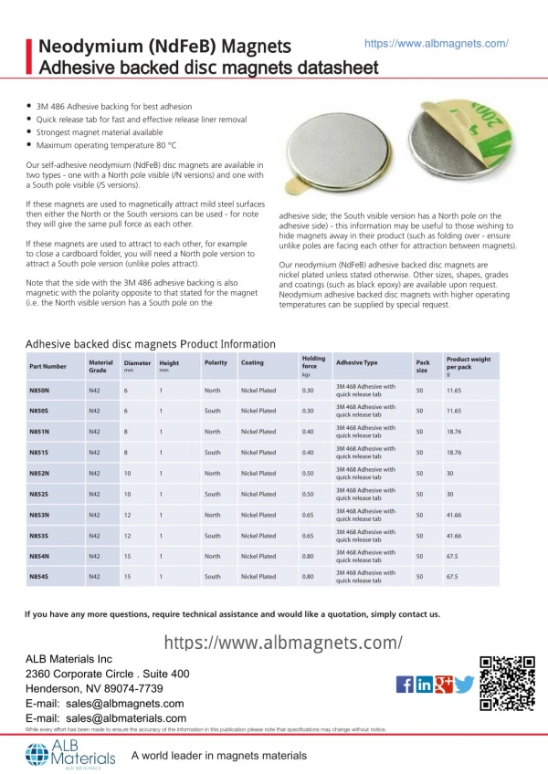 3M adhesive backed rare earth neodymium NdFeB disc magnets