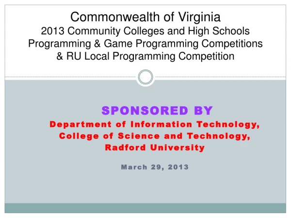 SPONSORED BY Department of Information Technology, College of Science and Technology,