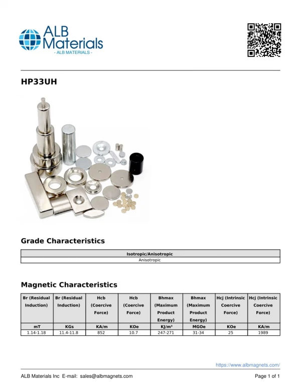 HP33UH Magnets Grades Data
