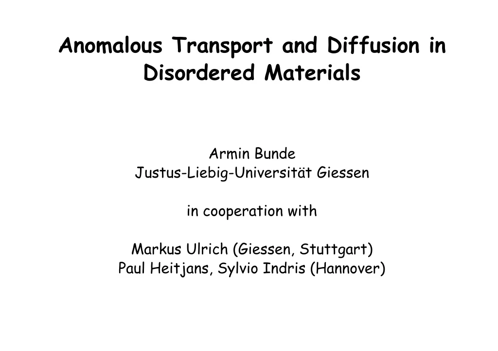 anomalous transport and diffusion in disordered