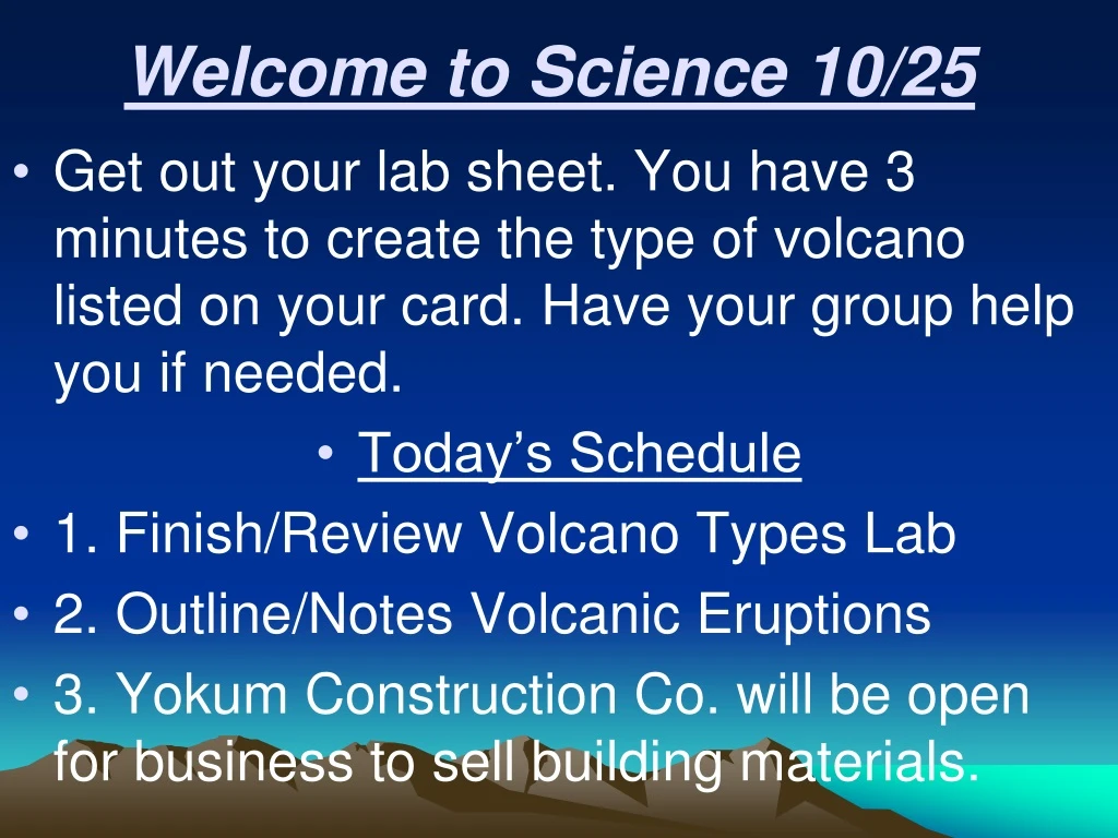 welcome to science 10 25