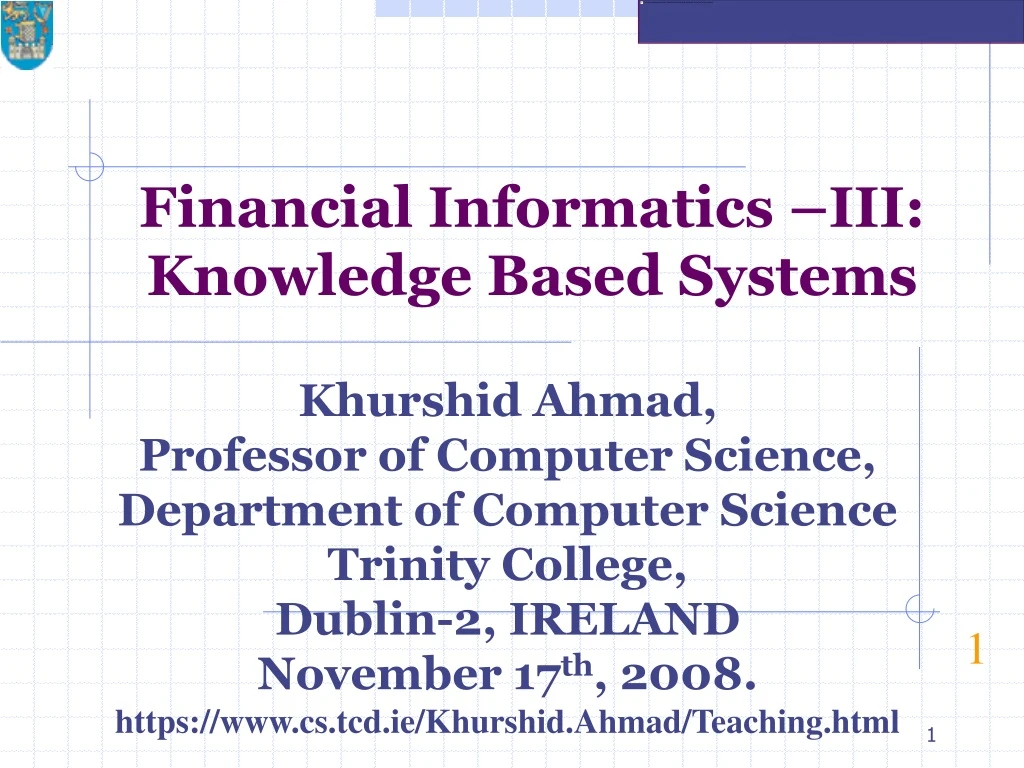 financial informatics iii knowledge based systems