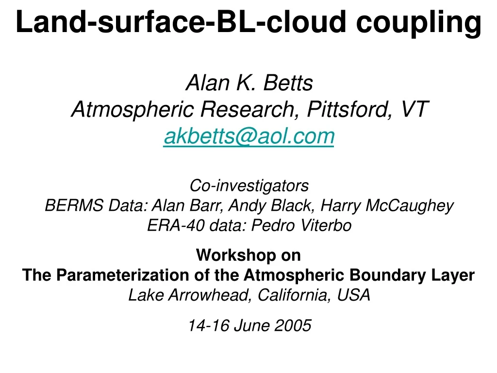 land surface bl cloud coupling alan k betts