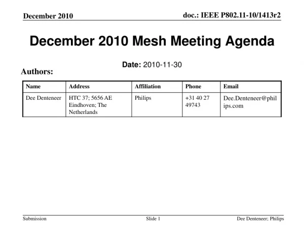 December 2010 Mesh Meeting Agenda