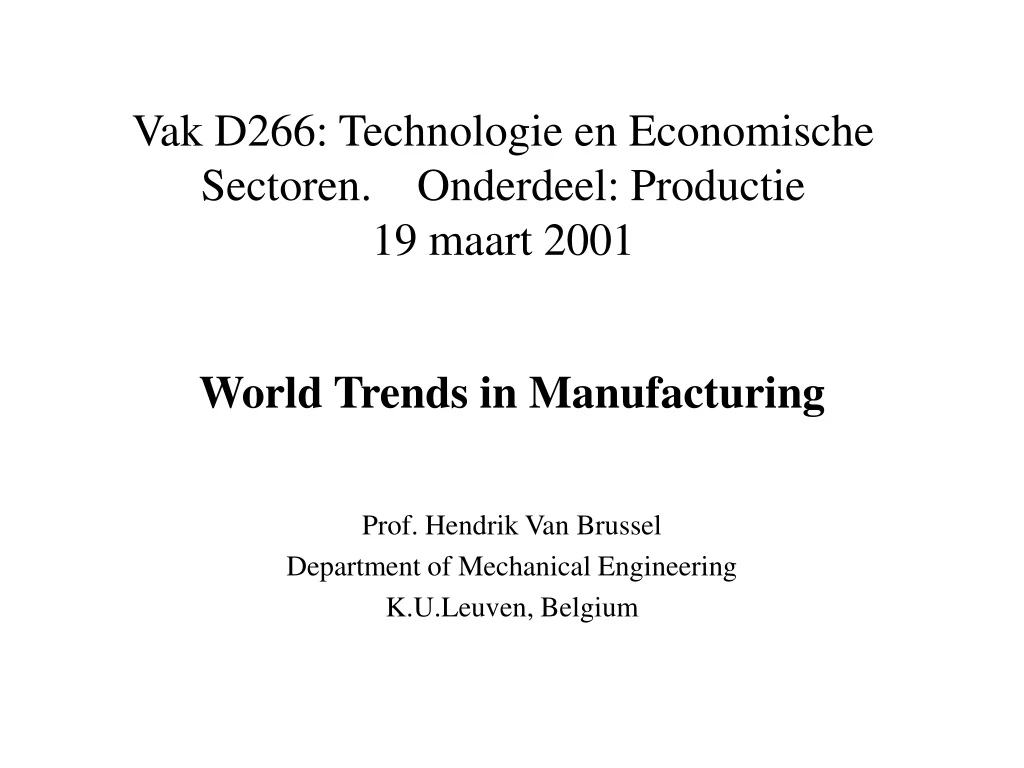 vak d266 technologie en economische sectoren onderdeel productie 19 maart 2001