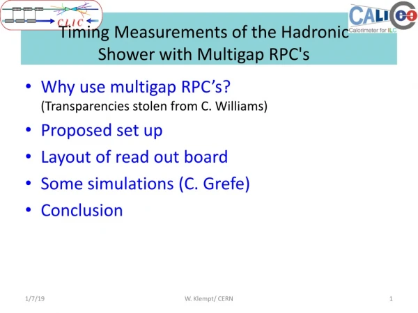 Timing Measurements of the Hadronic Shower with Multigap RPC's