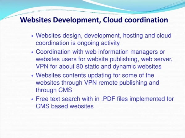 Websites Development, Cloud coordination