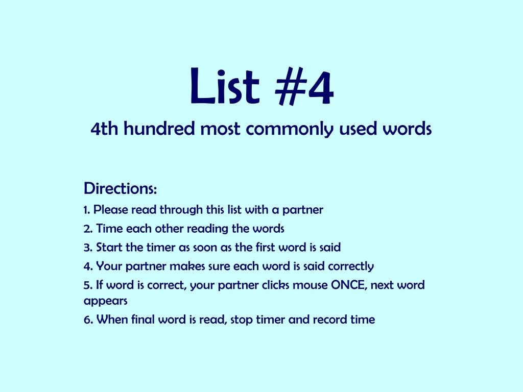 list 4 4th hundred most commonly used words