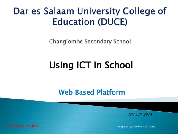 Dar es Salaam University College of Education (DUCE) Chang’ombe Secondary School