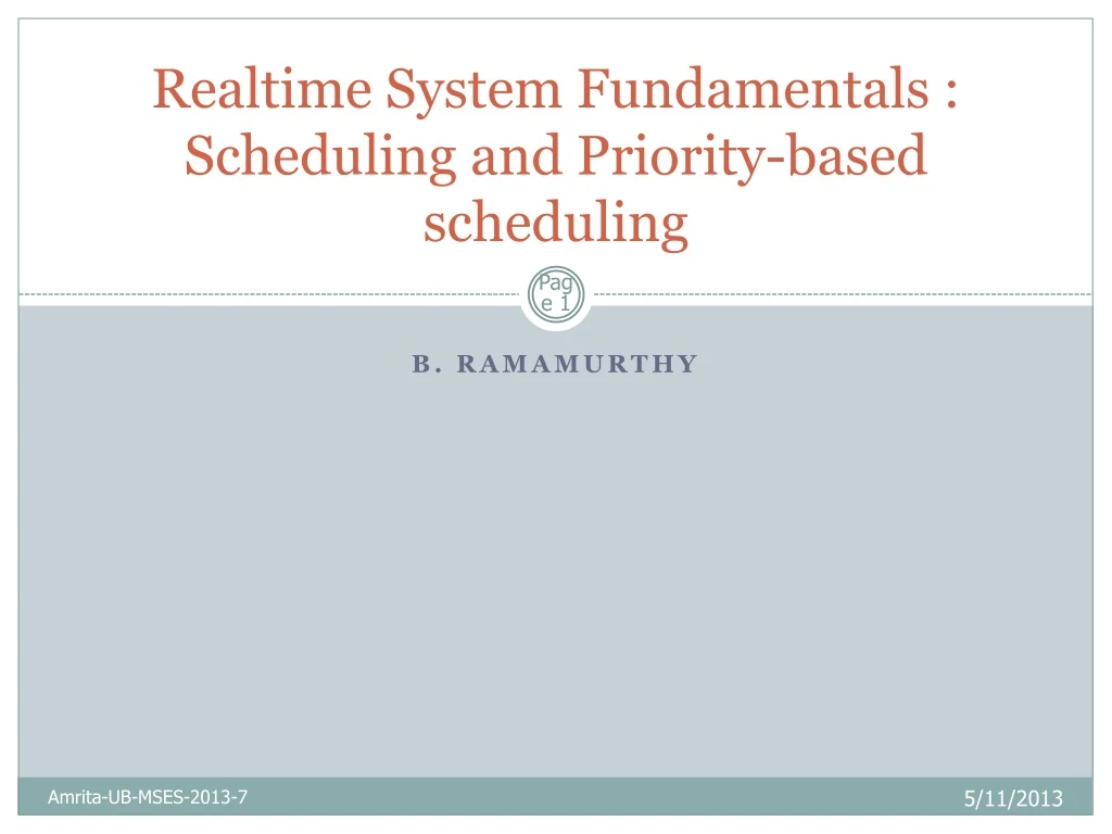 realtime system fundamentals scheduling and priority based scheduling
