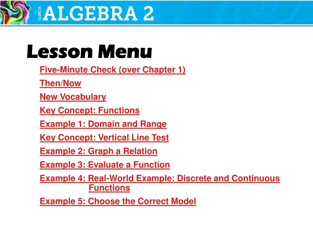 lesson menu