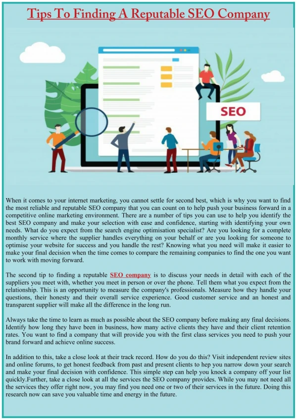 Tips to Finding a Reputable SEO Company