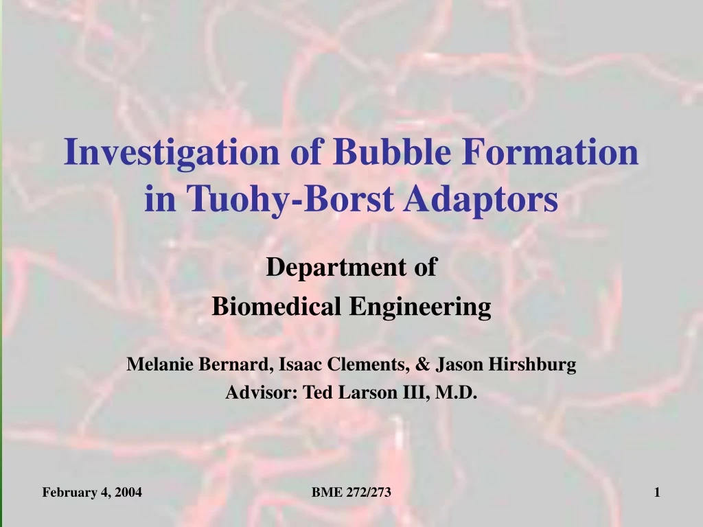 investigation of bubble formation in tuohy borst adaptors