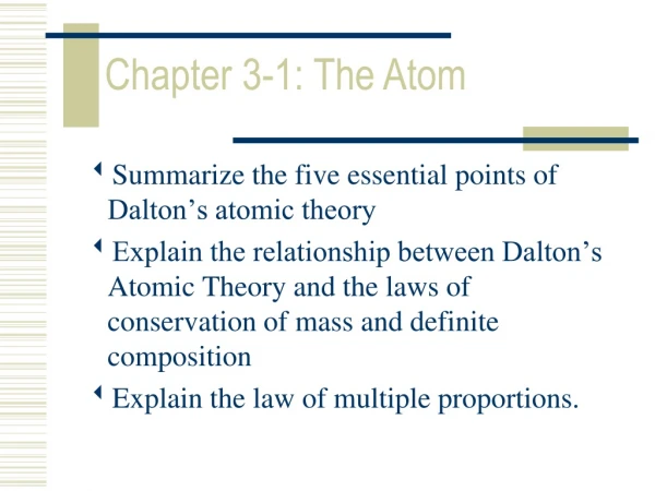 Summarize the five essential points of Dalton’s atomic theory