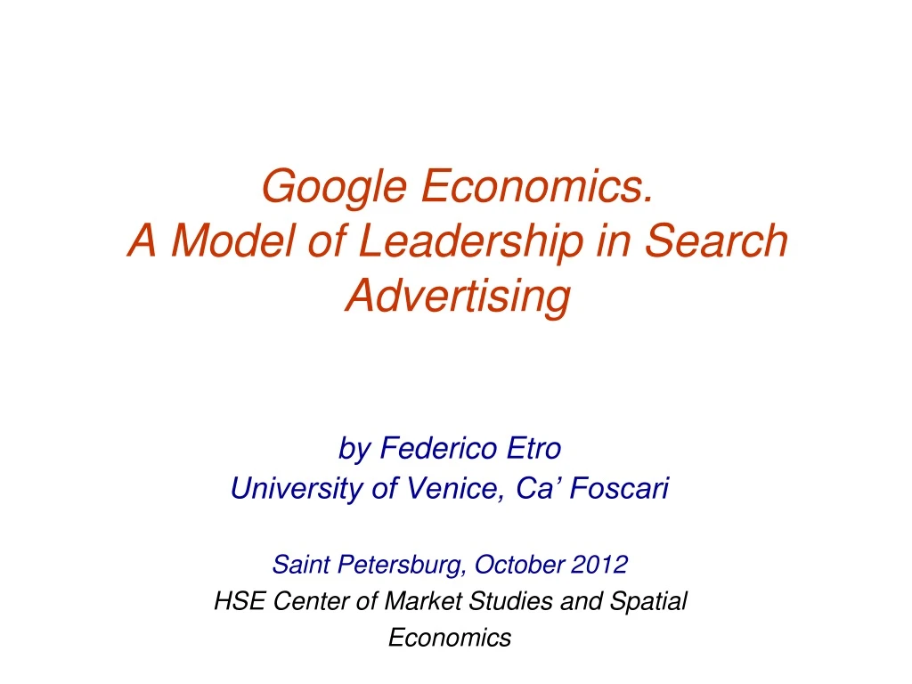 google economics a model of leadership in search advertising