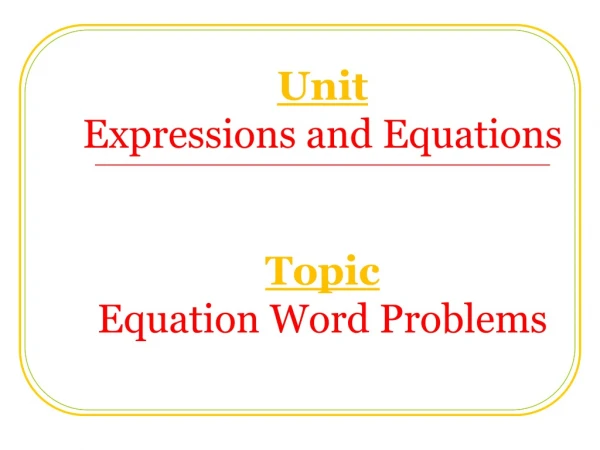 Unit Expressions and Equations