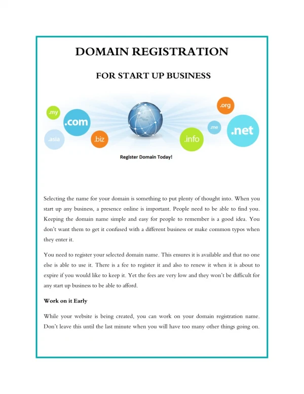 Domain Registration for Start Up Business