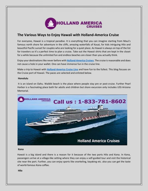 The Various Ways to Enjoy Hawaii with Holland-America Cruise
