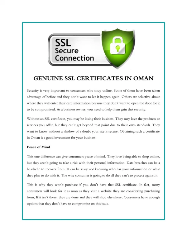 Genuine SSL Certificates in Oman