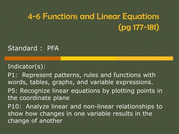 4-6 Functions and Linear Equations (pg 177-181)