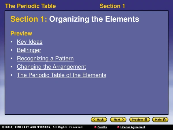 Section 1: Organizing the Elements