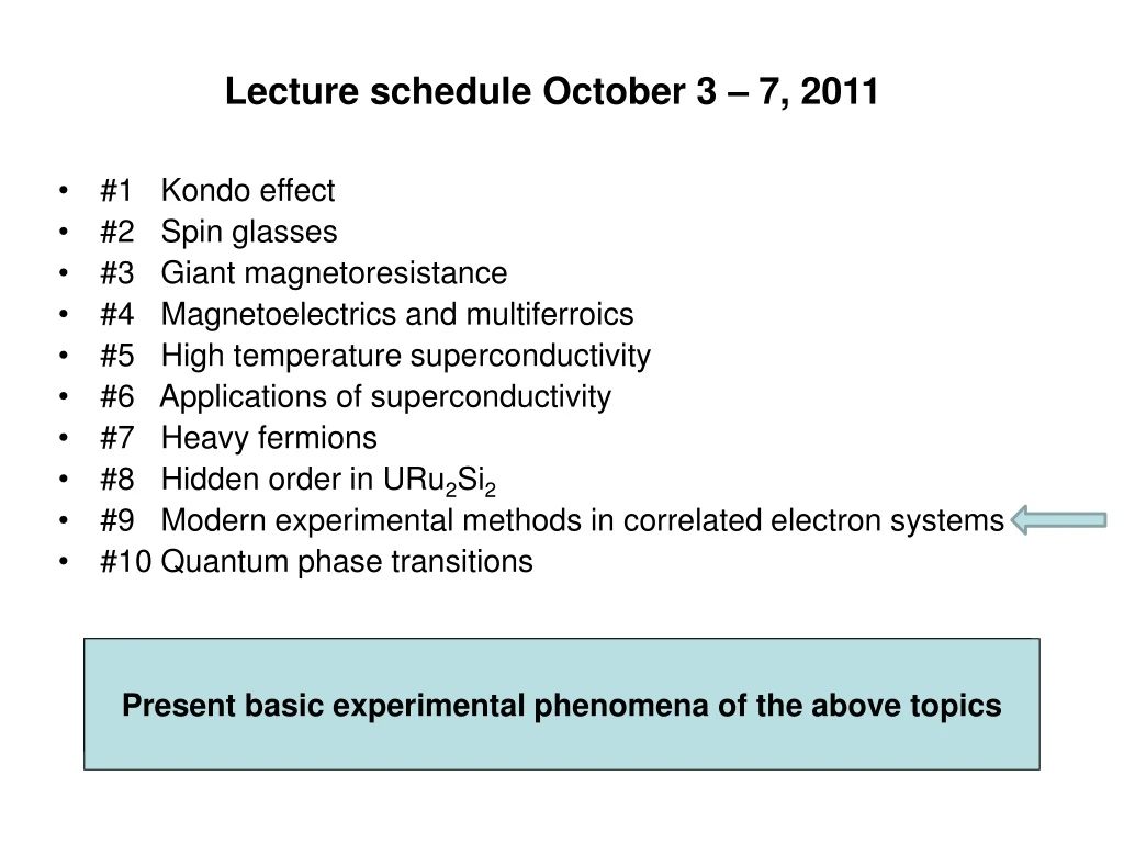 lecture schedule october 3 7 2011