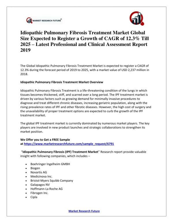 Idiopathic Pulmonary Fibrosis (IPF) Treatment Market Research 2019