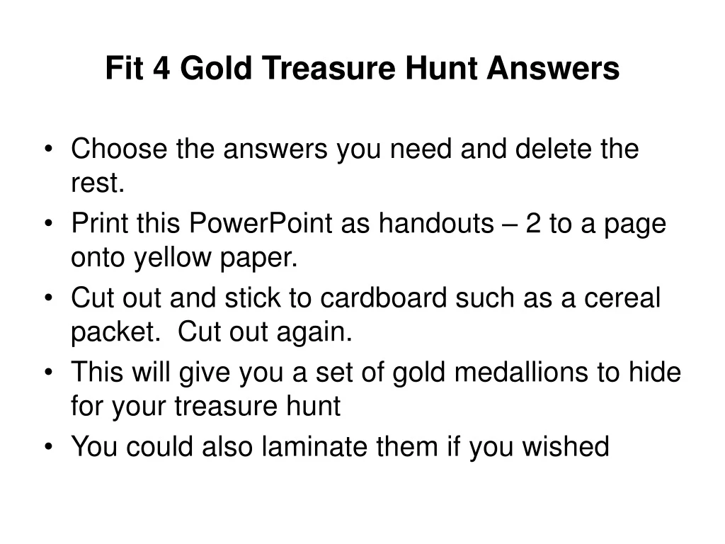 fit 4 gold treasure hunt answers