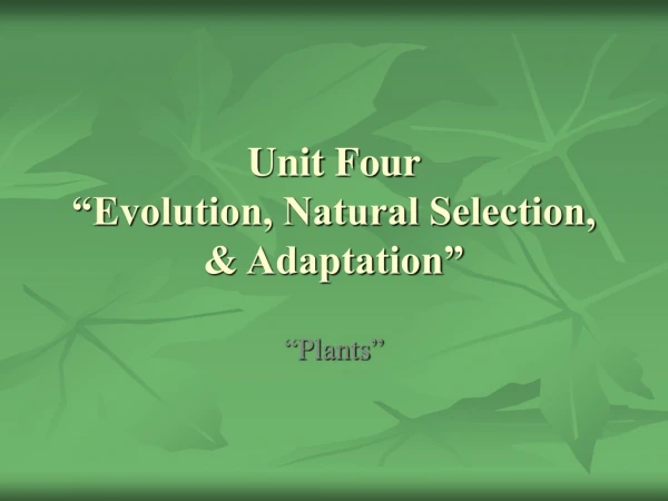 Unit Four “Evolution, Natural Selection, &amp; Adaptation”