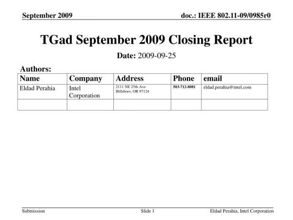 TGad September 2009 Closing Report