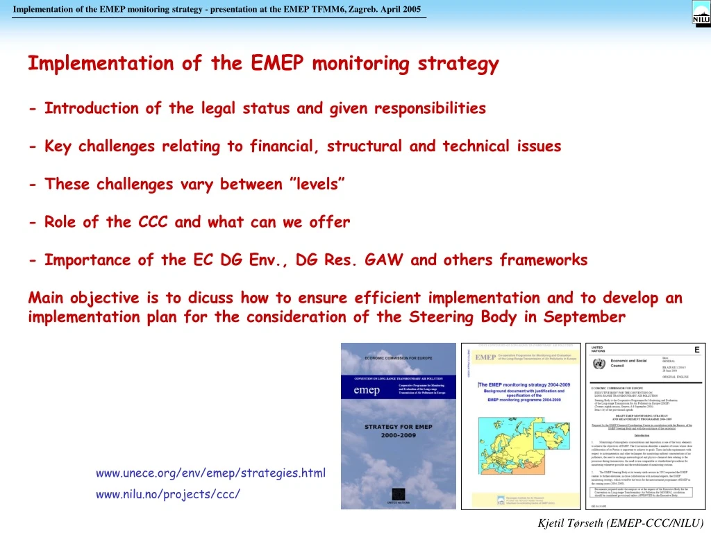 implementation of the emep monitoring strategy