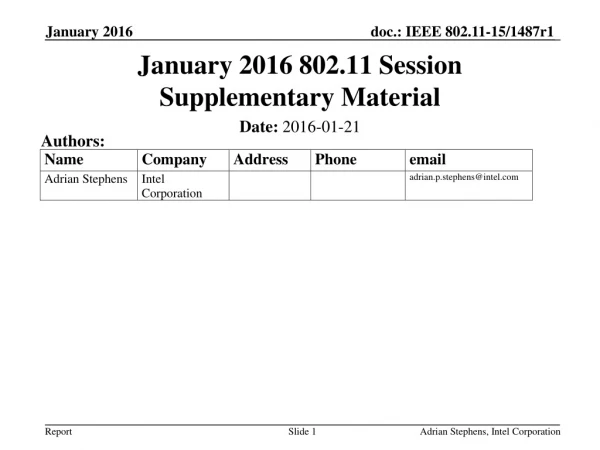 January 2016 802.11 Session Supplementary Material
