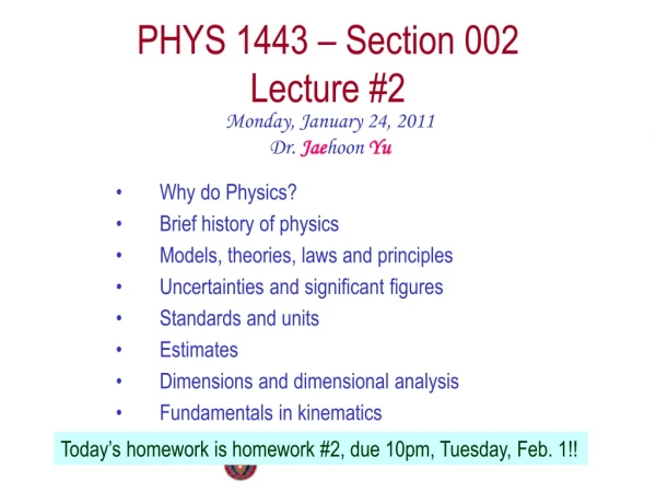 PHYS 1443 – Section 002 Lecture #2