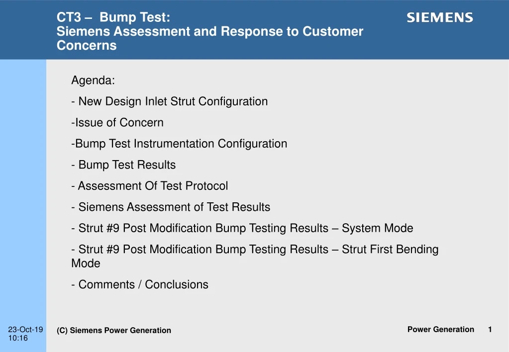 ct3 bump test siemens assessment and response to customer concerns