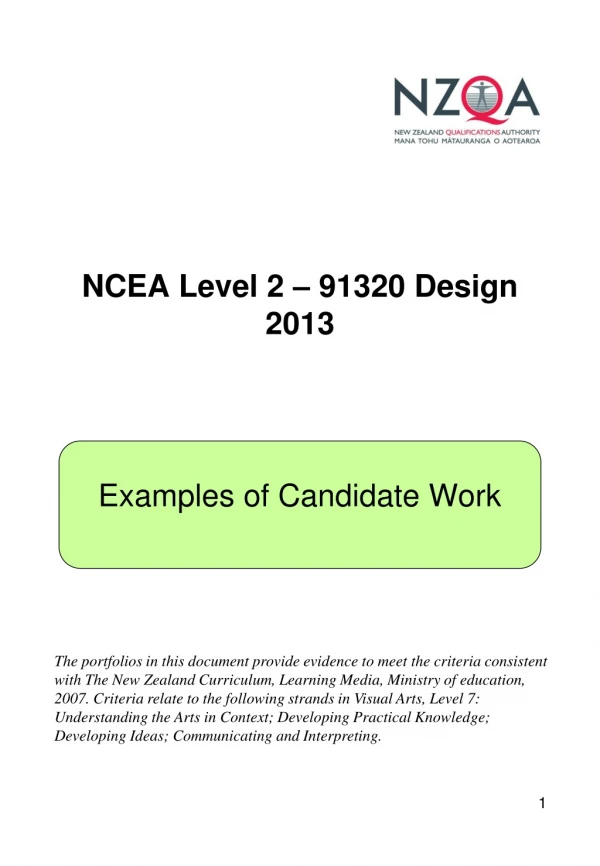 NCEA Level 2 – 91320 Design 2013