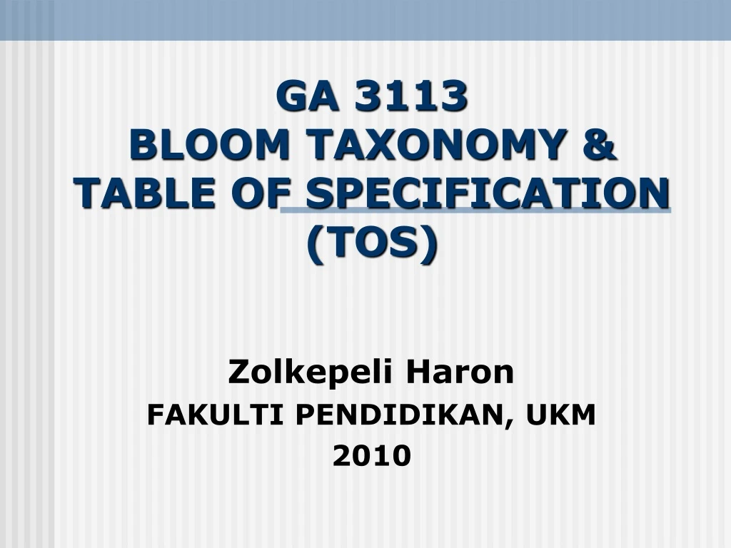 ga 3113 bloom taxonomy table of specification tos