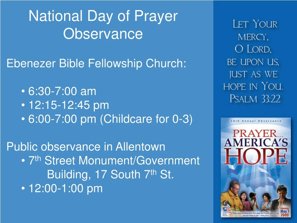 national day of prayer observance ebenezer bible