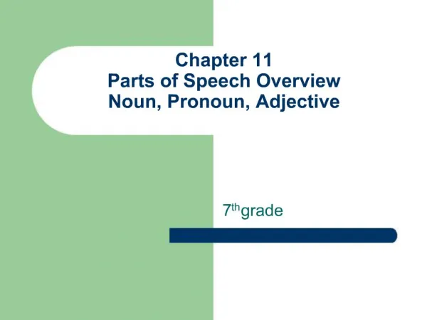 Chapter 11 Parts of Speech Overview Noun, Pronoun, Adjective
