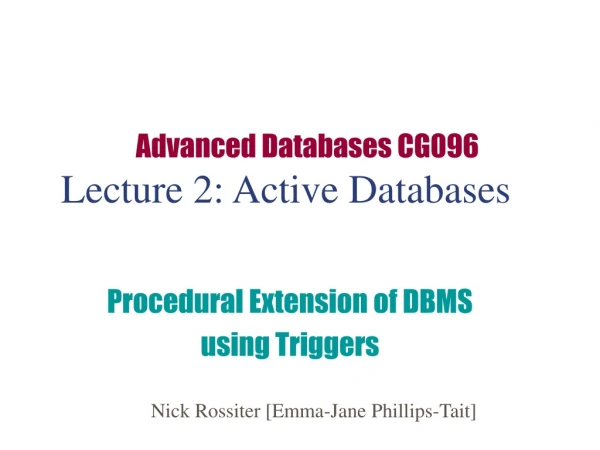 Lecture 2: Active Databases
