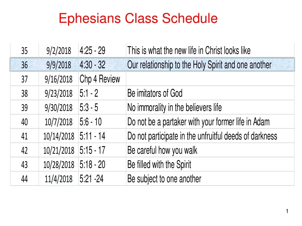 ephesians class schedule