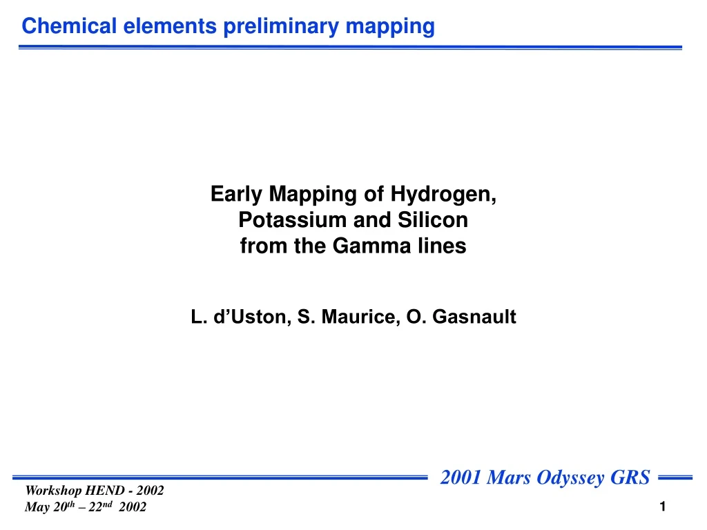 early mapping of hydrogen potassium and silicon from the gamma lines
