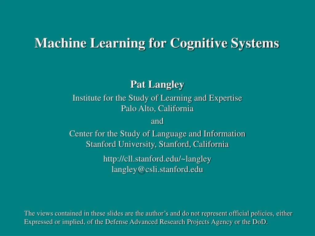 machine learning for cognitive systems