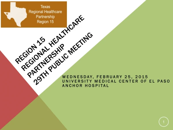 Region 15 Regional Healthcare Partnership 29th Public Meeting