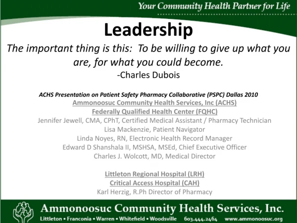 Ammonoosuc Community Health Services, Inc (ACHS) Federally Qualified Health Center (FQHC)