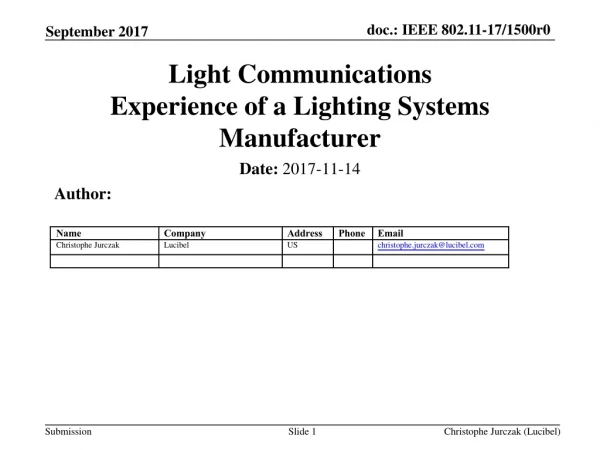 Light Communications Experience of a Lighting Systems Manufacturer