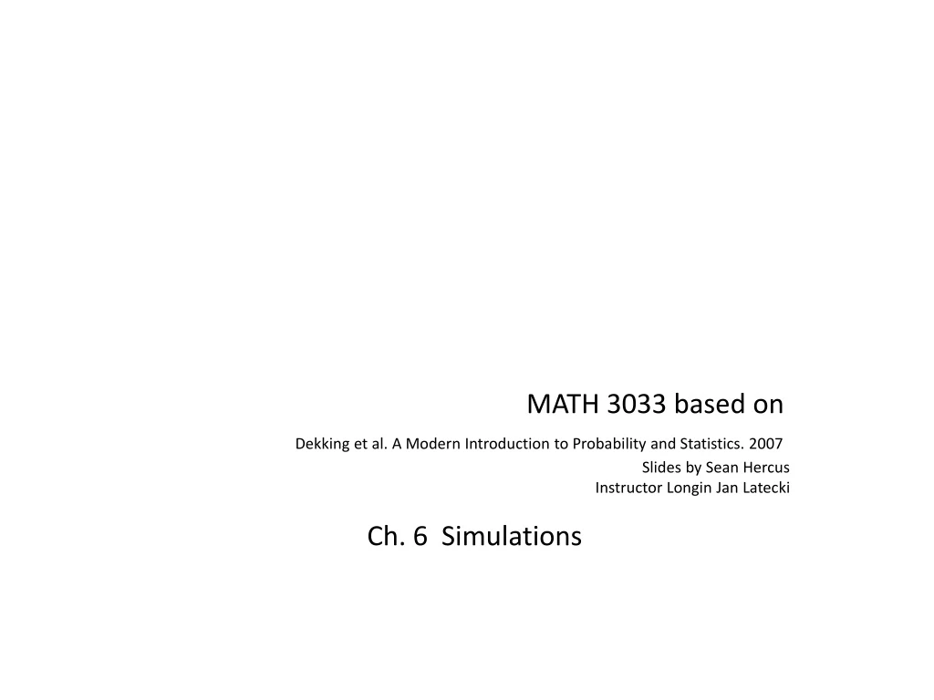 math 3033 based on dekking et al a modern